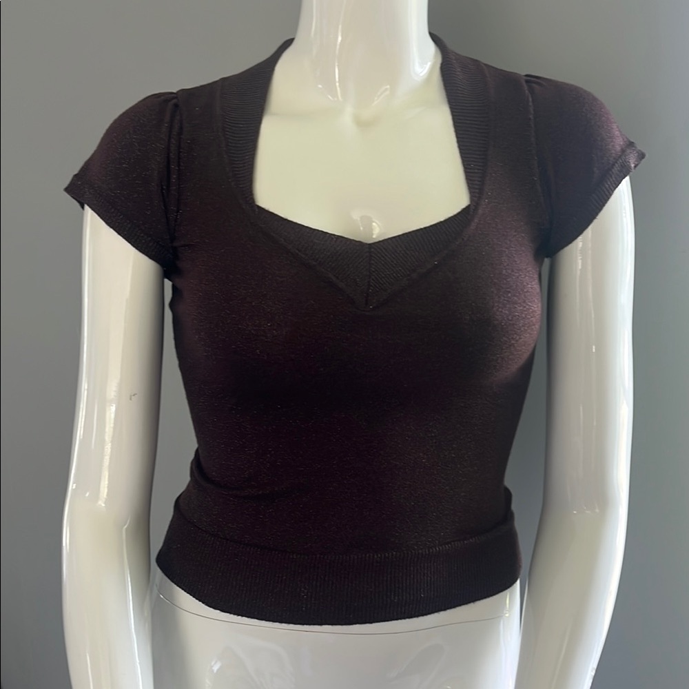 Fashion Essentials Purple Fitted Cap Sleeve Crop Blouse Small